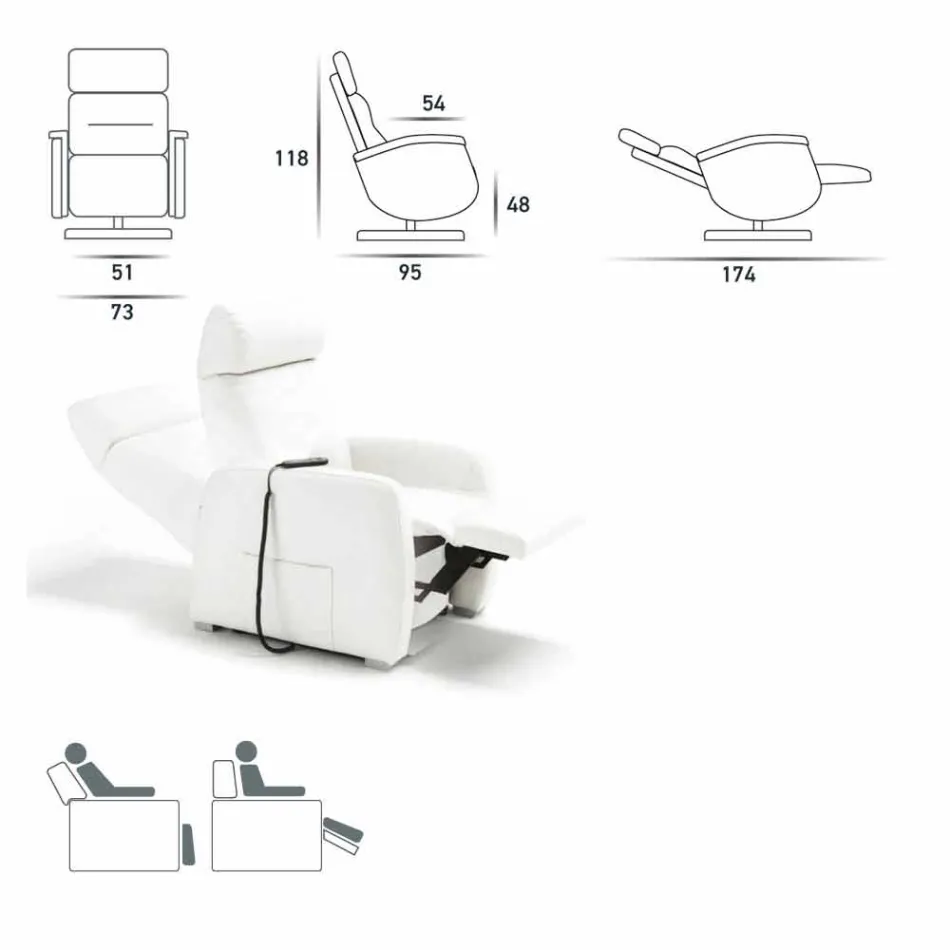 Fotoliu pivotant Gemma cu tapițerie din țesătură / piele / piele artificială Viadurini
