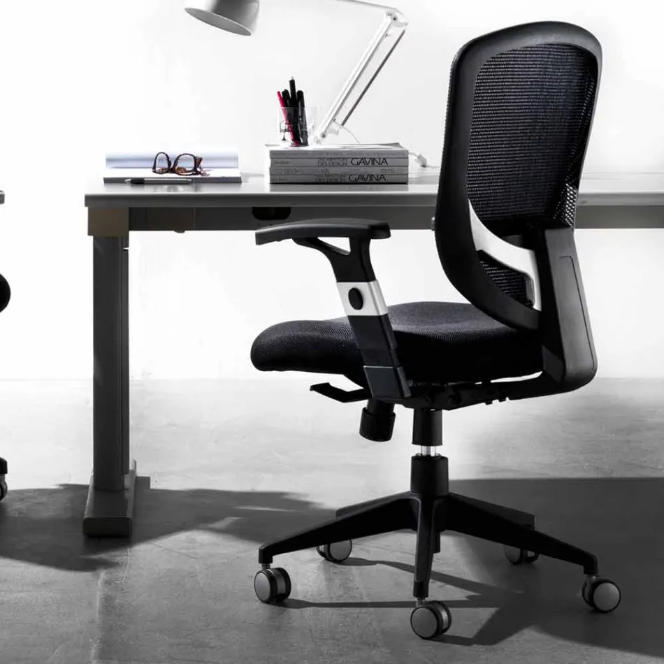 Fotoliu pivotant operativ semidirecțional și modern în plasă neagră - Simona Viadurini