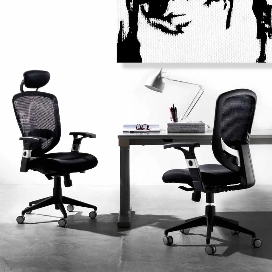 Fotoliu pivotant operativ semidirecțional și modern în plasă neagră - Simona Viadurini