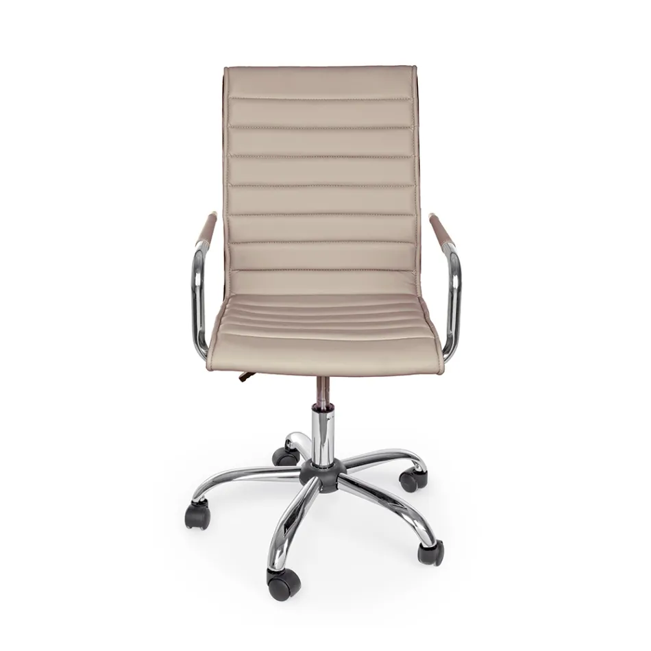 Fotoliu de birou ergonomic cu cotiere din otel si imitatie de piele - Mantica Viadurini