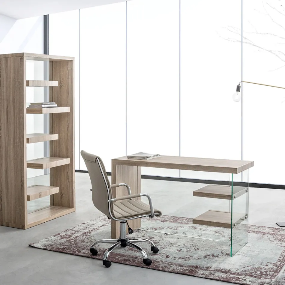 Fotoliu de birou ergonomic cu cotiere din otel si imitatie de piele - Mantica Viadurini