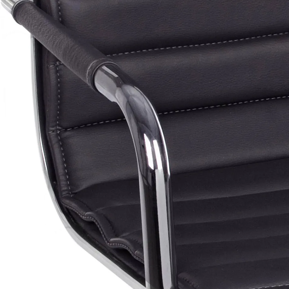 Fotoliu de birou ergonomic cu cotiere din otel si imitatie de piele - Mantica Viadurini