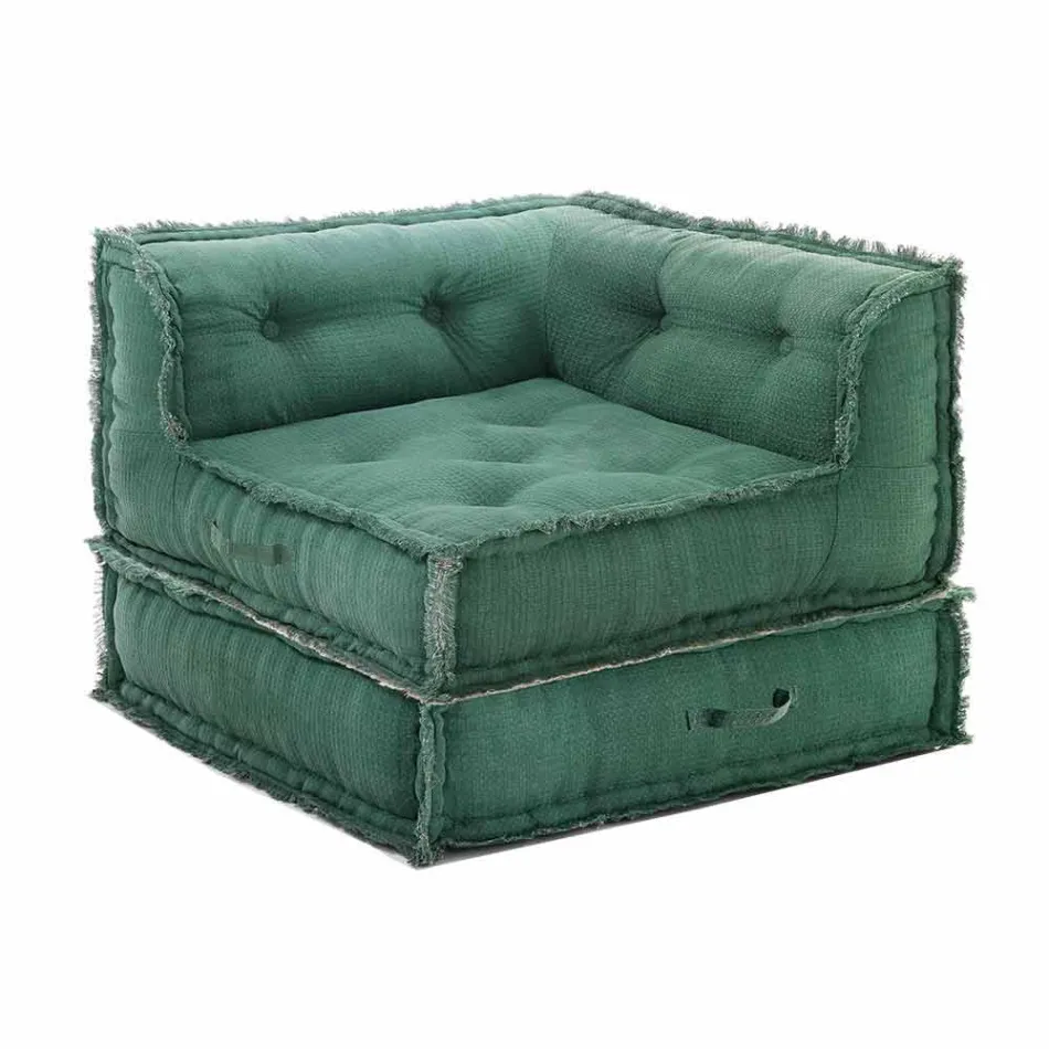 Fotoliu Corner Chaise Longue din bumbac gri, verde sau albastru - fibră Viadurini