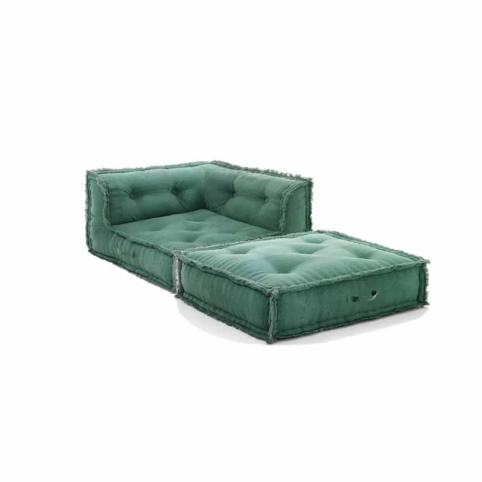 Fotoliu Corner Chaise Longue din bumbac gri, verde sau albastru - fibră Viadurini