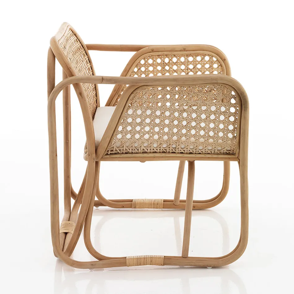 Fotoliu din ratan pentru exterior și interior și perne din stofă Saia - Voir Viadurini