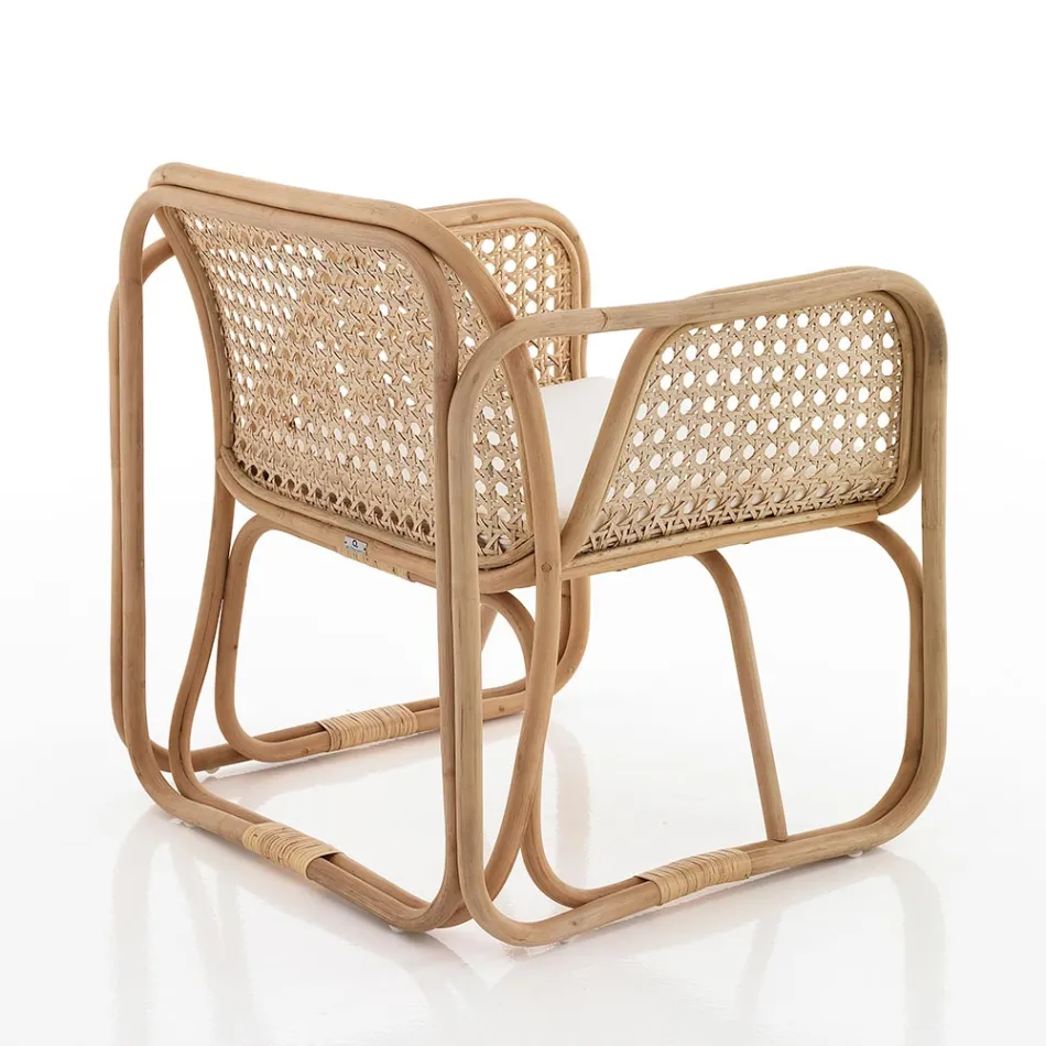 Fotoliu din ratan pentru exterior și interior și perne din stofă Saia - Voir Viadurini