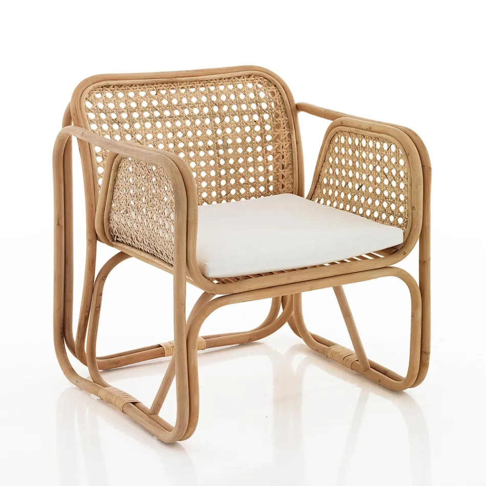 Fotoliu din ratan pentru exterior și interior și perne din stofă Saia - Voir Viadurini