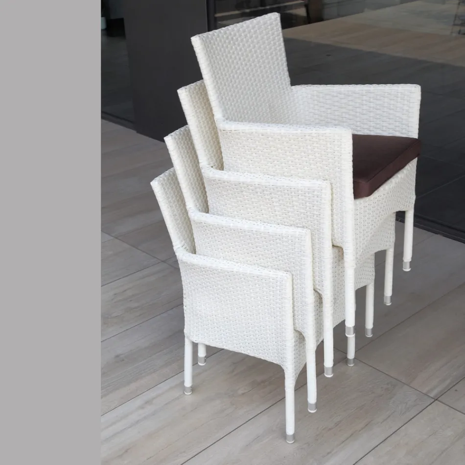 Scaun de exterior stivuibil din aluminiu acoperit cu rachita - Bruma Viadurini