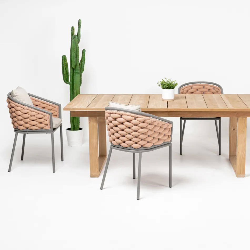 Fotoliu exterior din aluminiu si tesatura Olefil tesuta manual - Reda Viadurini