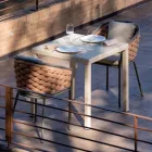 Fotoliu exterior din aluminiu si tesatura Olefil tesuta manual - Reda Viadurini