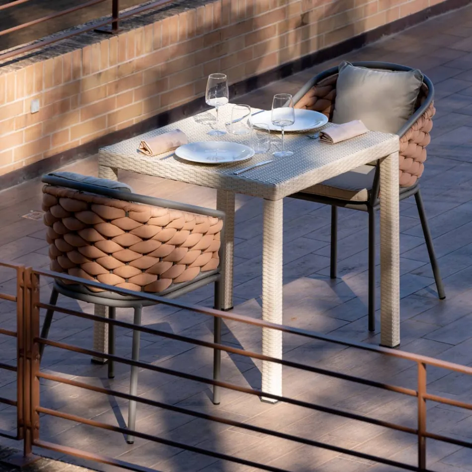 Fotoliu exterior din aluminiu si tesatura Olefil tesuta manual - Reda Viadurini