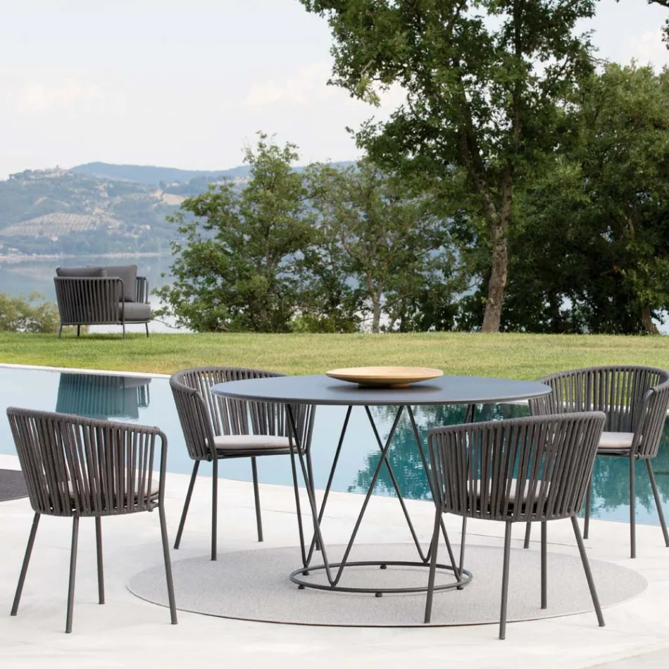 Fotoliu de grădină din oțel și frânghie Made in Italy 2 piese - Bronn Viadurini