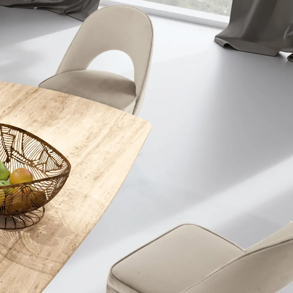 Fotoliu de sufragerie din diferite țesături cu carcasă din lemn - Edgar Viadurini