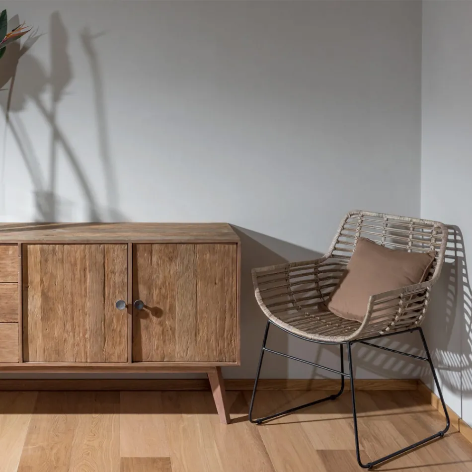 Fotoliu de sufragerie din Rattan Kubù și Structură Fier - Slide Viadurini