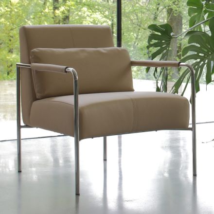 Fotoliu metalic si scaun din piele ecologica Made in Italy - Mint Viadurini