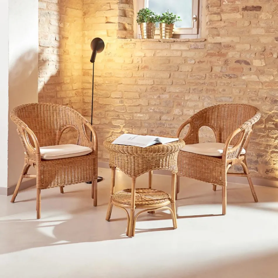 Fotoliu de exterior din rachita cu perna de scaun - Nathaniel Viadurini