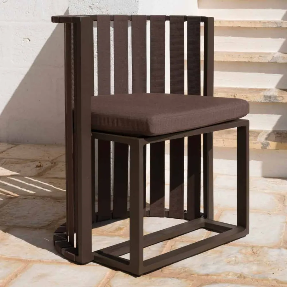 Fotoliu de luat masa în aer liber, din aluminiu și frânghii de design de lux - Julie Viadurini