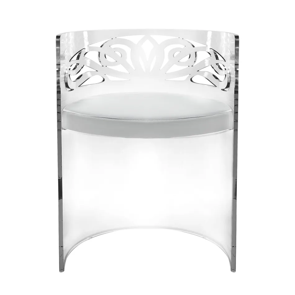 Fotoliu din plexiglas transparent cu șezut căptușit, fabricat în Italia - Caelia Viadurini