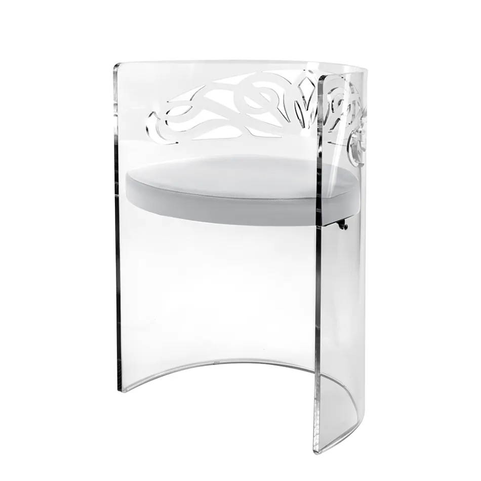 Fotoliu din plexiglas transparent cu șezut tapițat, fabricat în Italia - Caelia Viadurini
