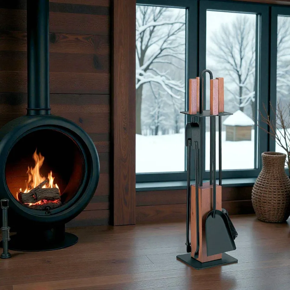 Suport scule cu 4 Accesorii, Manere si Structura din Lemn Made in Italy - Koi Viadurini