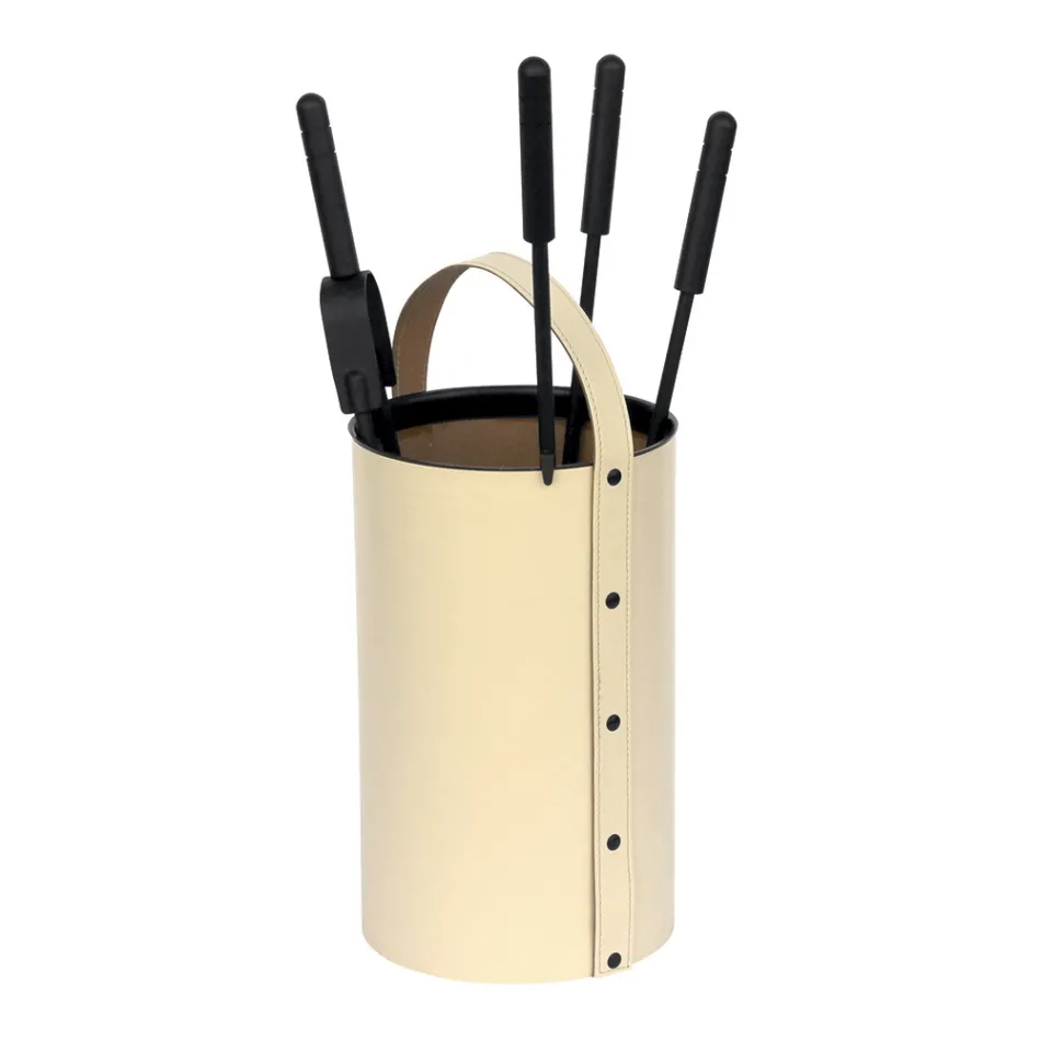 Suport pentru scule rotund din imitatie de piele cu maner si 4 accesorii Made in Italy - Porumbel Viadurini