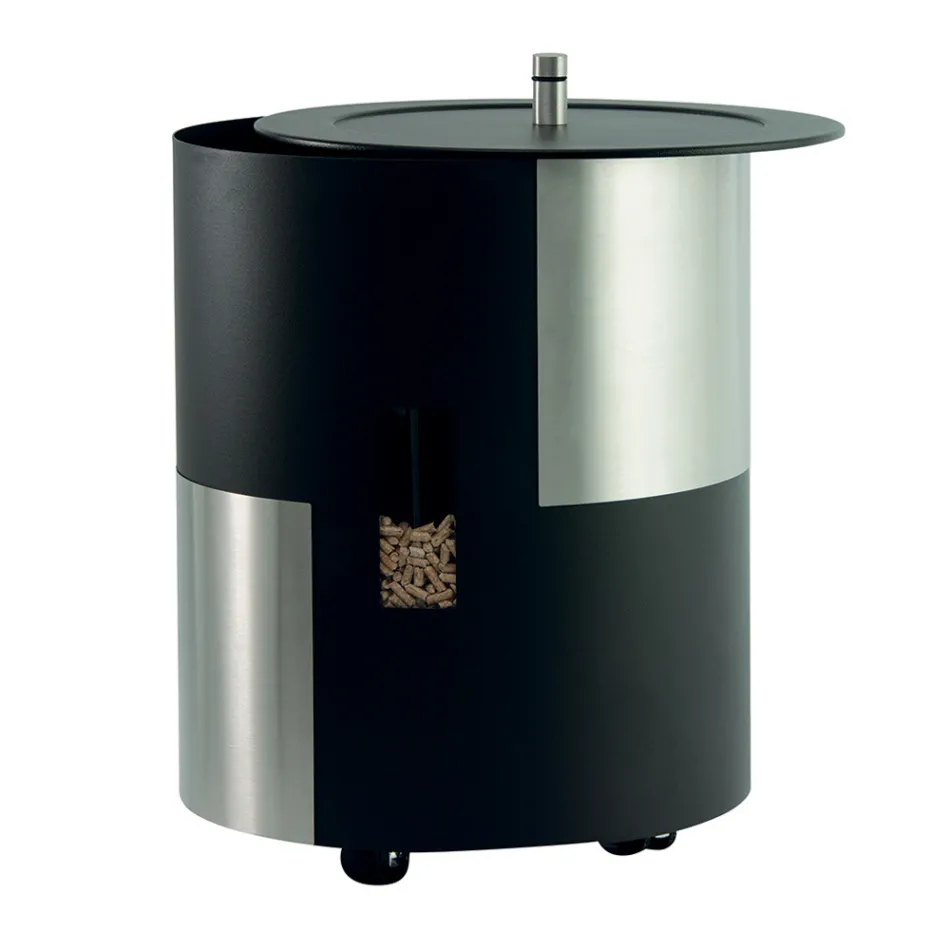 Suport peleți cu roți și capac din metal Made in Italy - Barza Viadurini