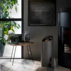 Suport pentru peleți cu sac interior din piele neagră de design Sapir Viadurini