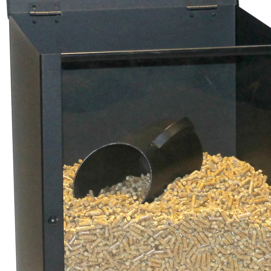 Suport pentru pelete din otel vopsit negru cu plexiglas Made in Italy - Pellicano Viadurini