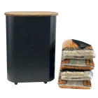 Suport pentru pelete metalic cu roti si capac din lemn Made in Italy - Bisonte Viadurini