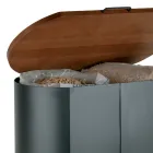 Suport peleți oval din metal negru și capac din lemn Fabricat în Italia - Bisonte Viadurini