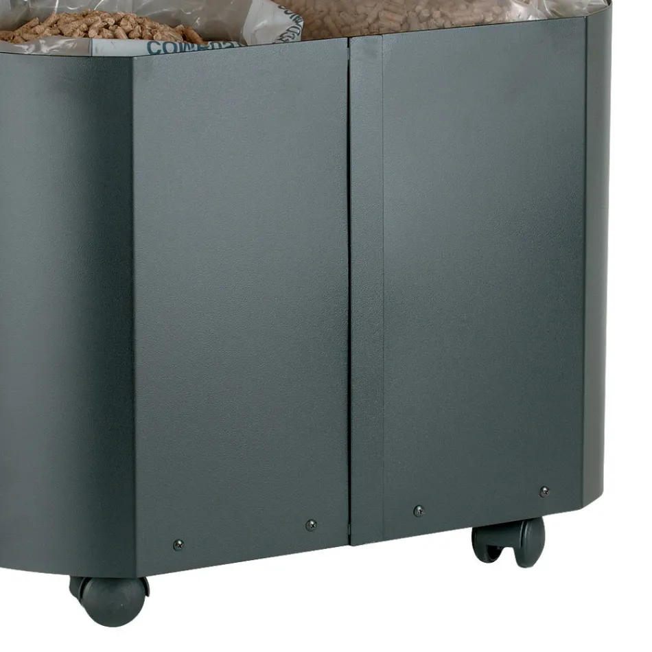 Suport peleți oval din metal negru și capac din lemn Fabricat în Italia - Bisonte Viadurini