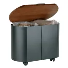 Suport peleți oval din metal negru și capac din lemn Fabricat în Italia - Bisonte Viadurini