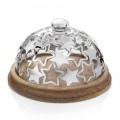 Suport pentru tort din lemn și sticlă cu stele de argint de lux din metal - Ilenia