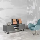 Suport TV cu Blat Ceramic Efect Marmură cu 2 Uși și 2 Compartimente Deschise - Clak Viadurini