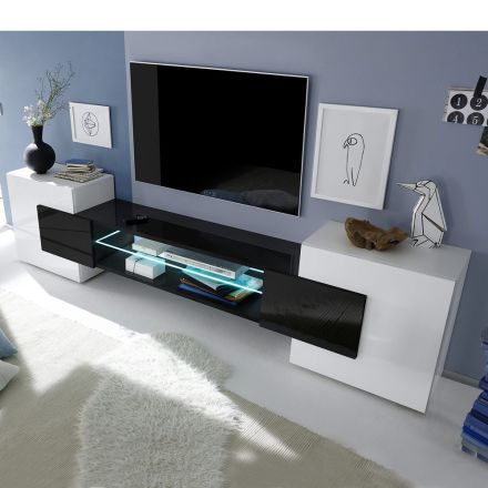 Suport TV din lemn laminat cu usi si compartiment deschis Made in Italy - Sevesto Viadurini