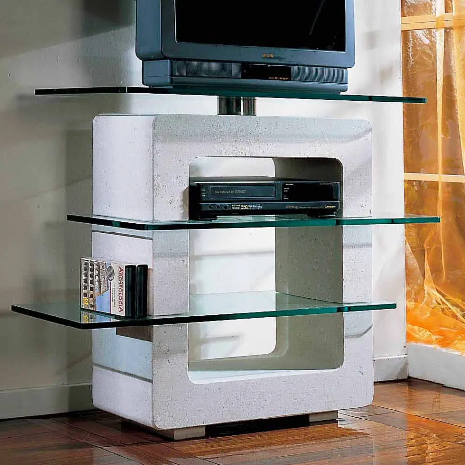 Stativ modular TV în piatră și cristal de design modern Agnes Viadurini