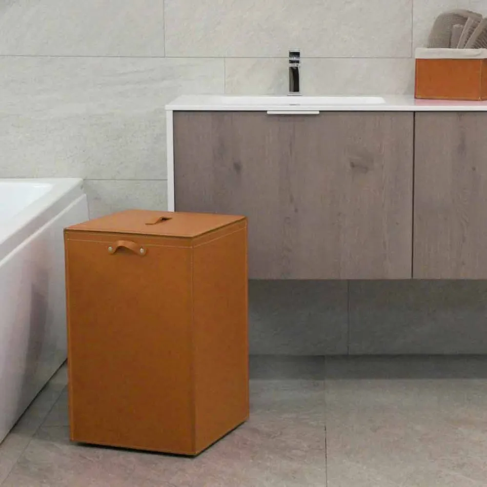 Coș de rufe pe un pătrat de bază din piele David, made in Italy Viadurini