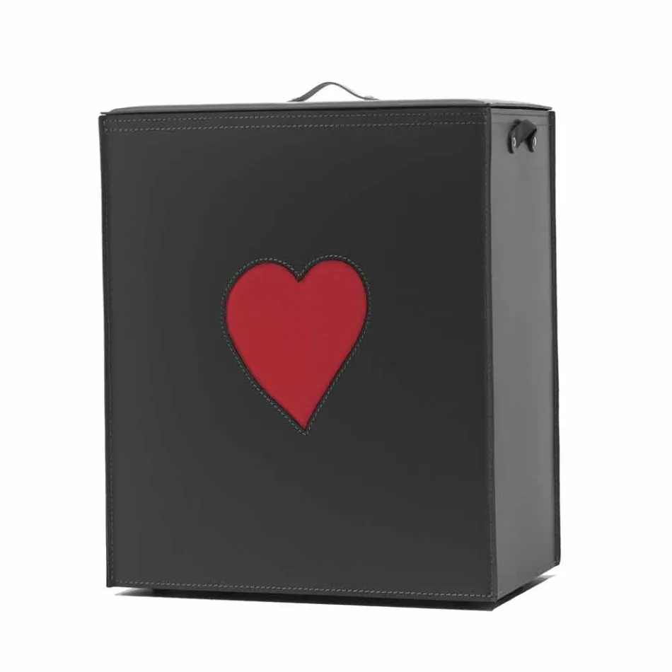 Coș de rufe din piele contemporană fabricat în Italia Adele, inserție de inimă Viadurini