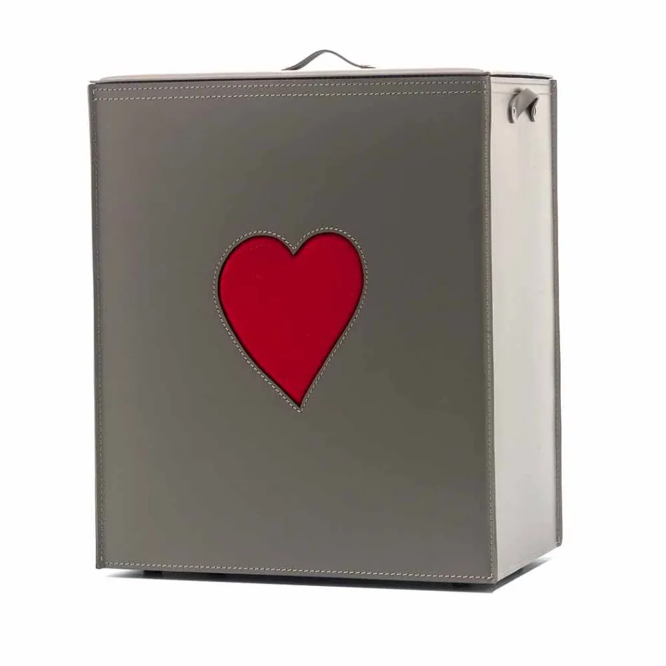 Coș de rufe din piele contemporană fabricat în Italia Adele, inserție de inimă Viadurini