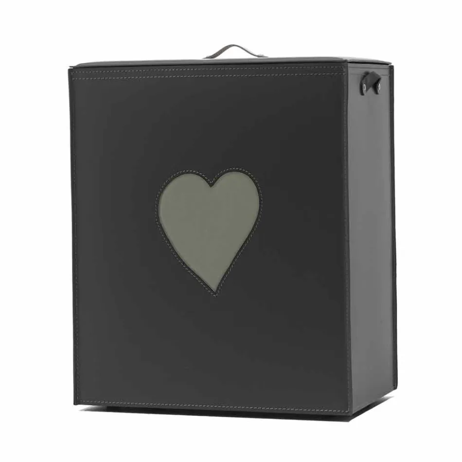 Coș de rufe din piele contemporană fabricat în Italia Adele, inserție de inimă Viadurini