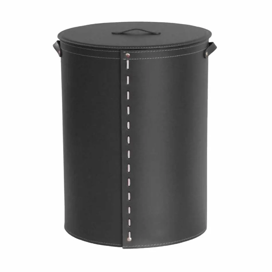 Coș de rufe ovală din piele regenerată Riky fabricată în Italia Viadurini