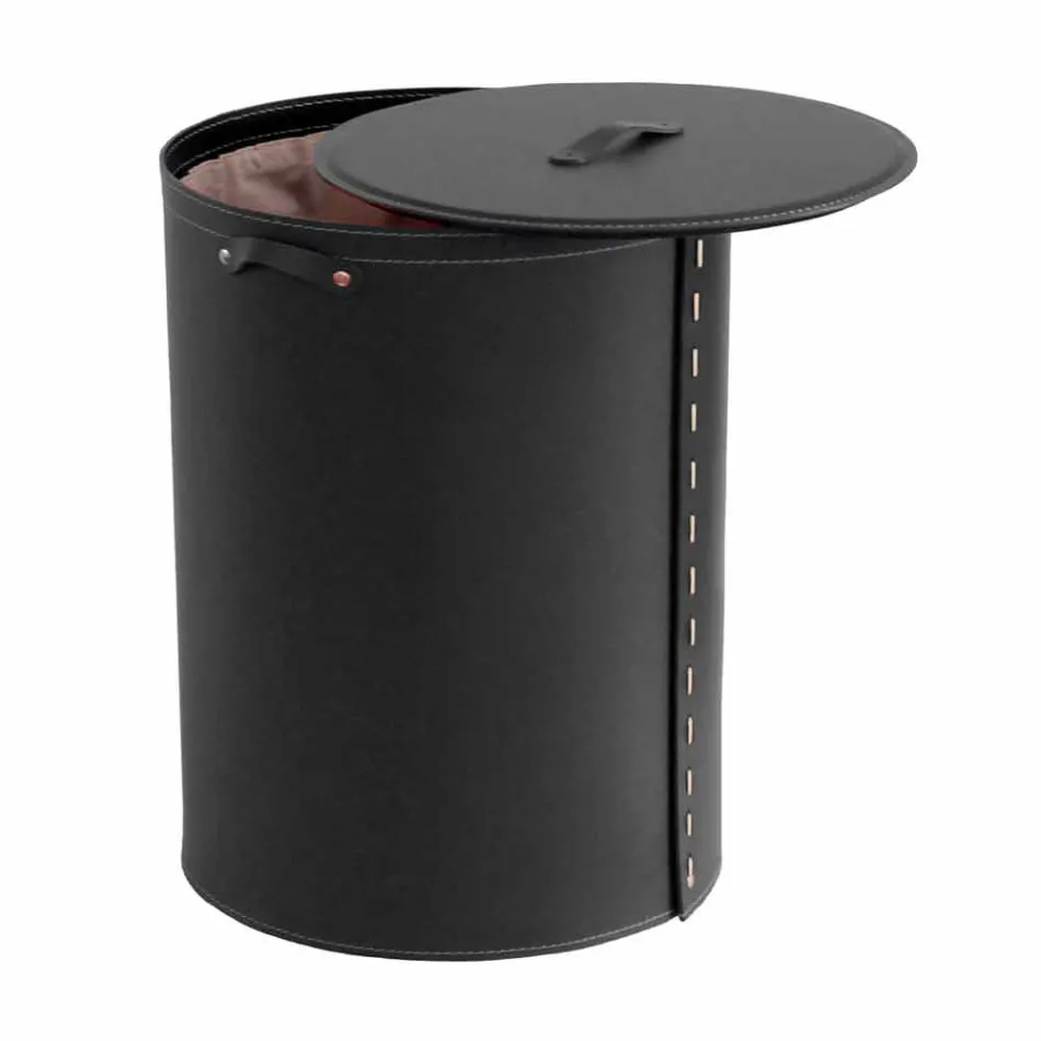 Coș de rufe ovală din piele regenerată Riky fabricată în Italia Viadurini