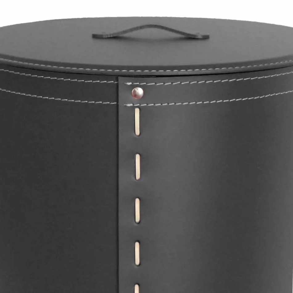 Coș de rufe ovală din piele regenerată Riky fabricată în Italia Viadurini