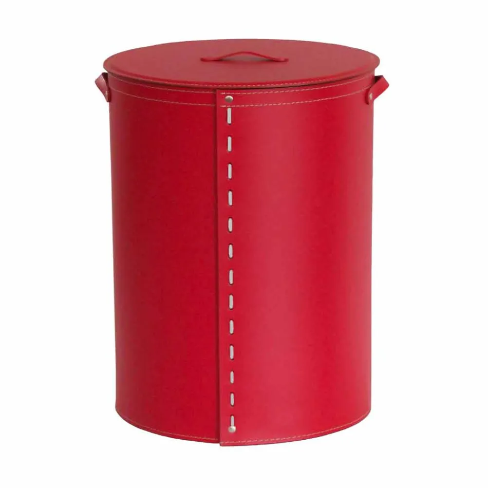 Coș de rufe ovală din piele regenerată Riky fabricată în Italia Viadurini