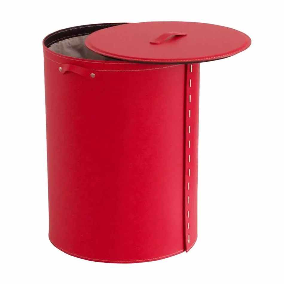 Coș de rufe ovală din piele regenerată Riky fabricată în Italia Viadurini