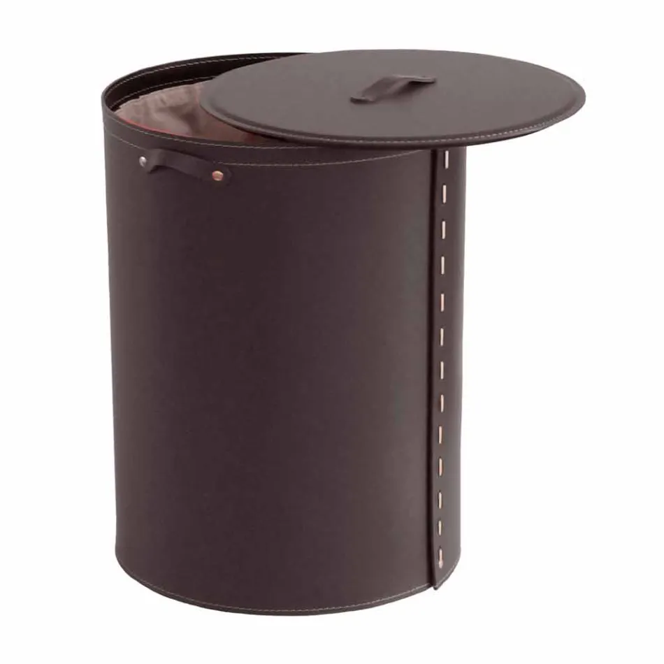 Coș de rufe ovală din piele regenerată Riky fabricată în Italia Viadurini