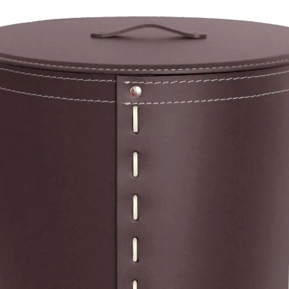 Coș de rufe ovală din piele regenerată Riky fabricată în Italia Viadurini