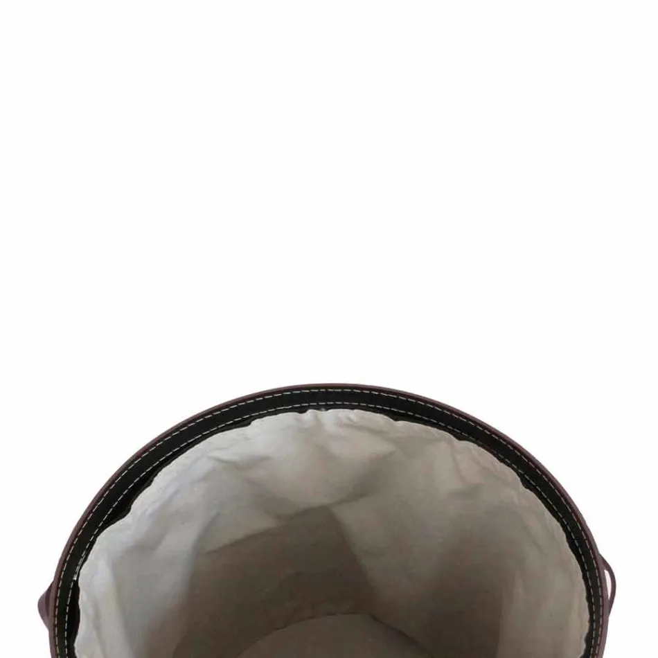 Coș de rufe ovală din piele regenerată Riky fabricată în Italia Viadurini