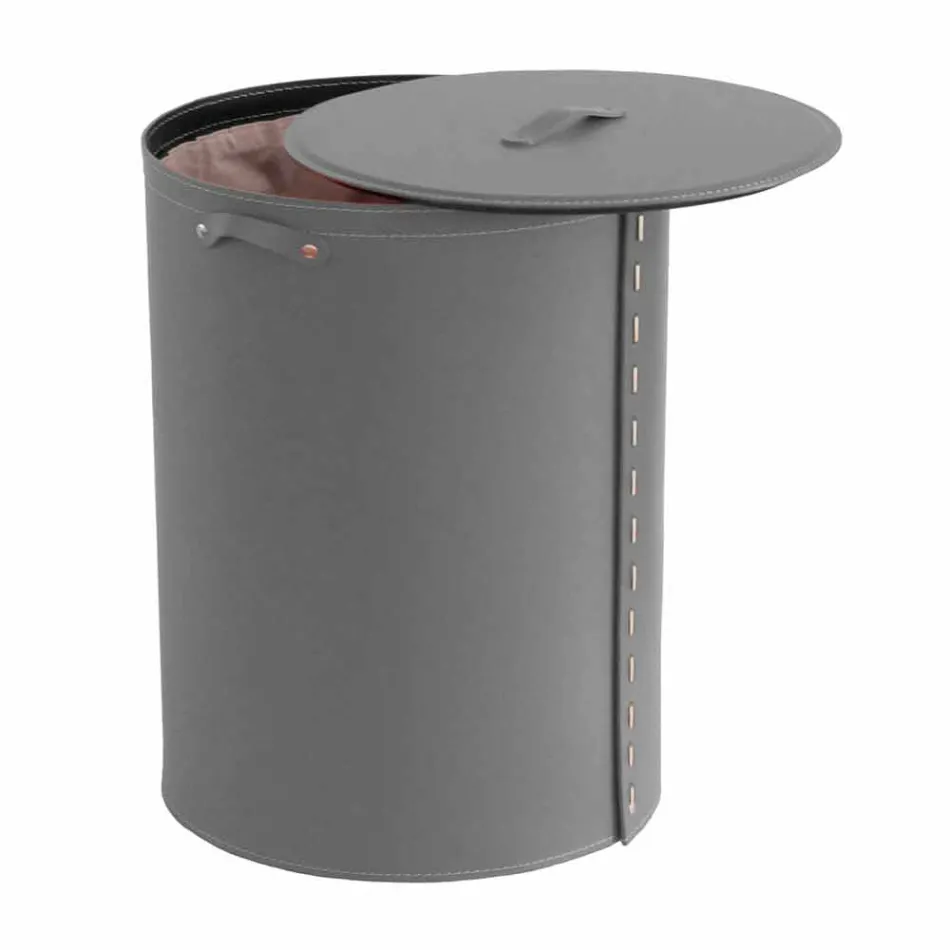 Coș de rufe ovală din piele regenerată Riky fabricată în Italia Viadurini