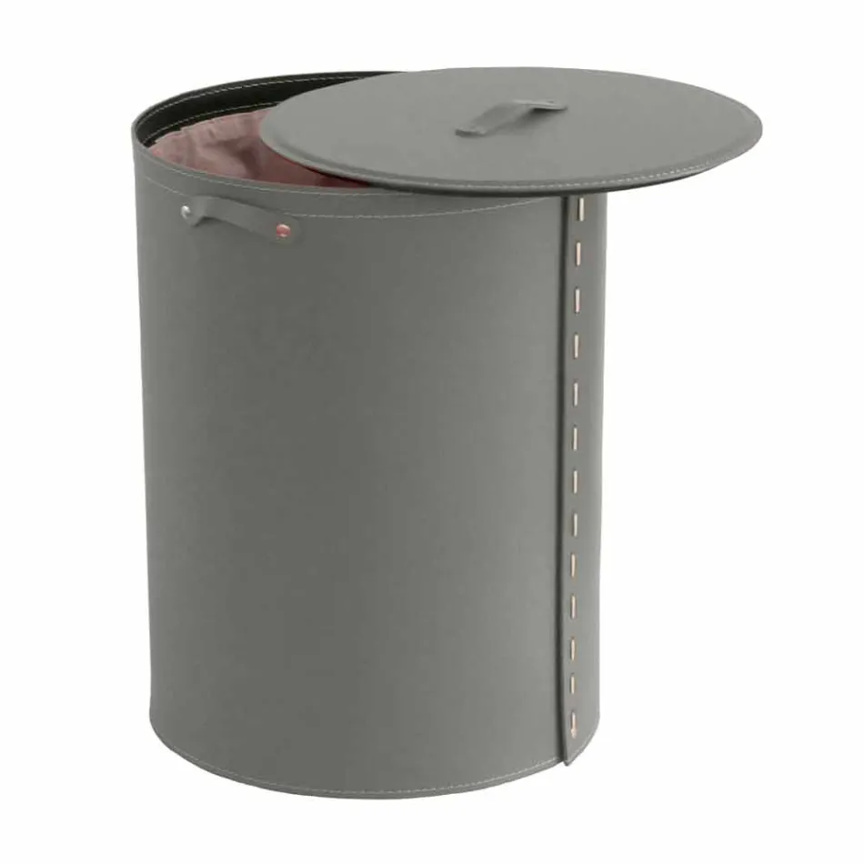 Coș de rufe ovală din piele regenerată Riky fabricată în Italia Viadurini